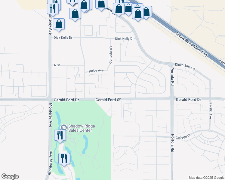 map of restaurants, bars, coffee shops, grocery stores, and more near 35923 Picasso Drive in Palm Desert