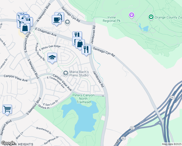 map of restaurants, bars, coffee shops, grocery stores, and more near 103 South Cross Creek Road in Orange