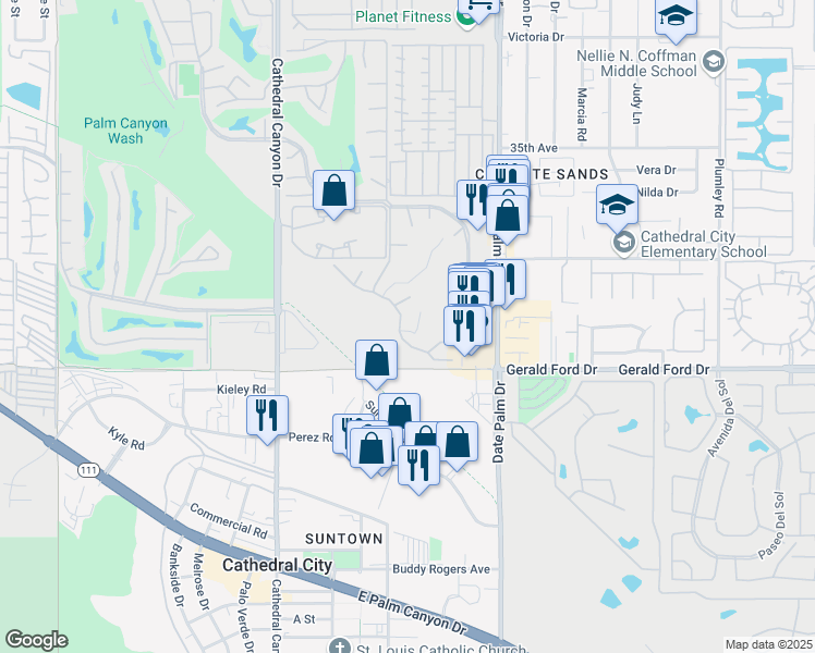 map of restaurants, bars, coffee shops, grocery stores, and more near 35894 Pso Circulo West in Cathedral City