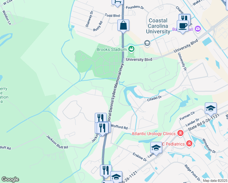 map of restaurants, bars, coffee shops, grocery stores, and more near 878 South Carolina 544 in Conway