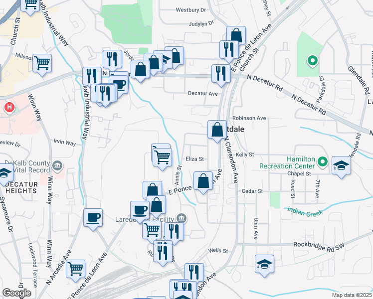 map of restaurants, bars, coffee shops, grocery stores, and more near 2990 Newfield Way in Scottdale