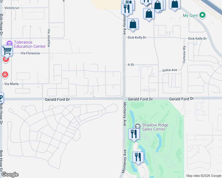 map of restaurants, bars, coffee shops, grocery stores, and more near 3 Monet Court in Rancho Mirage