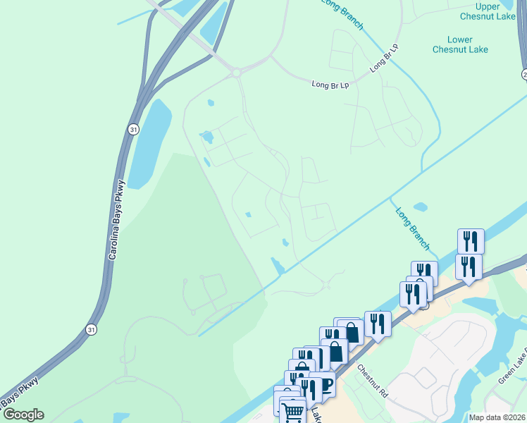 map of restaurants, bars, coffee shops, grocery stores, and more near Water Tower Road in Longs