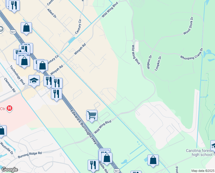 map of restaurants, bars, coffee shops, grocery stores, and more near 1058 Fairway Lane in Conway