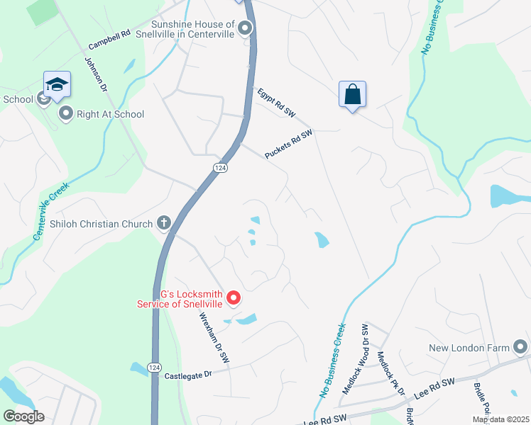 map of restaurants, bars, coffee shops, grocery stores, and more near 4065 Waters End Lane in Snellville