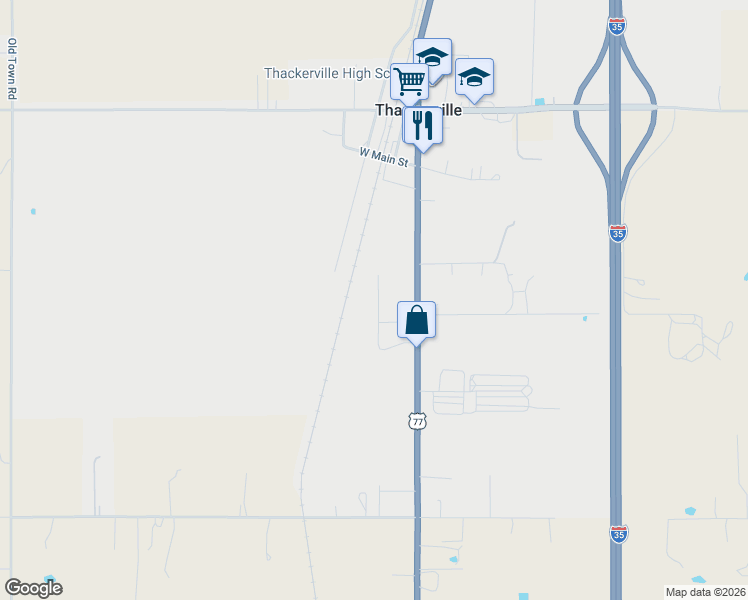 map of restaurants, bars, coffee shops, grocery stores, and more near 19371 Bellview Street in Thackerville