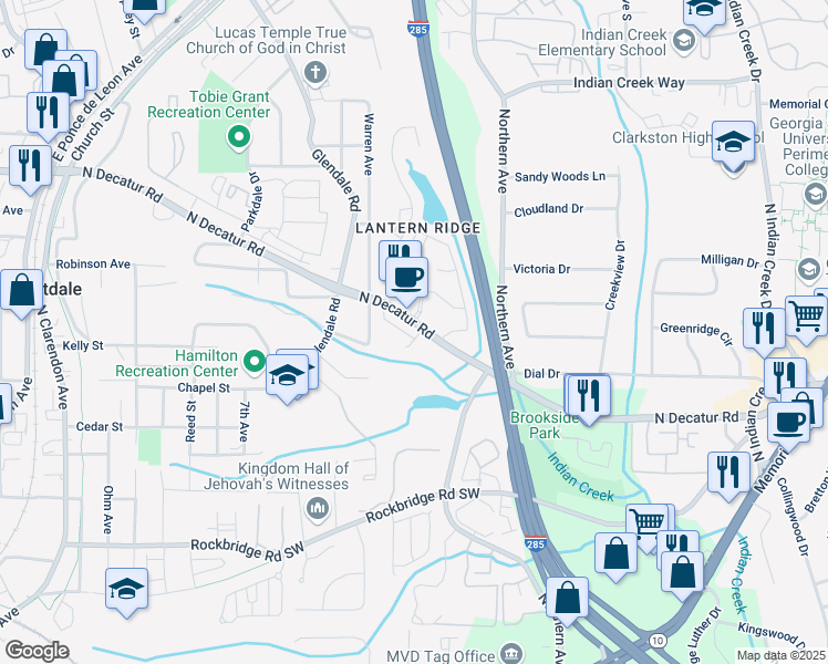 map of restaurants, bars, coffee shops, grocery stores, and more near 424-498 Creekview Court in Scottdale