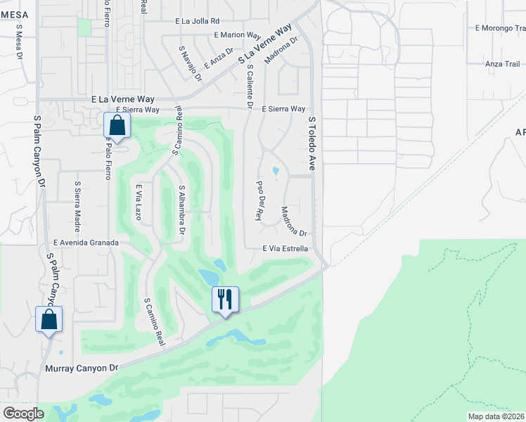 map of restaurants, bars, coffee shops, grocery stores, and more near 2405 Paseo Del Rey in Palm Springs