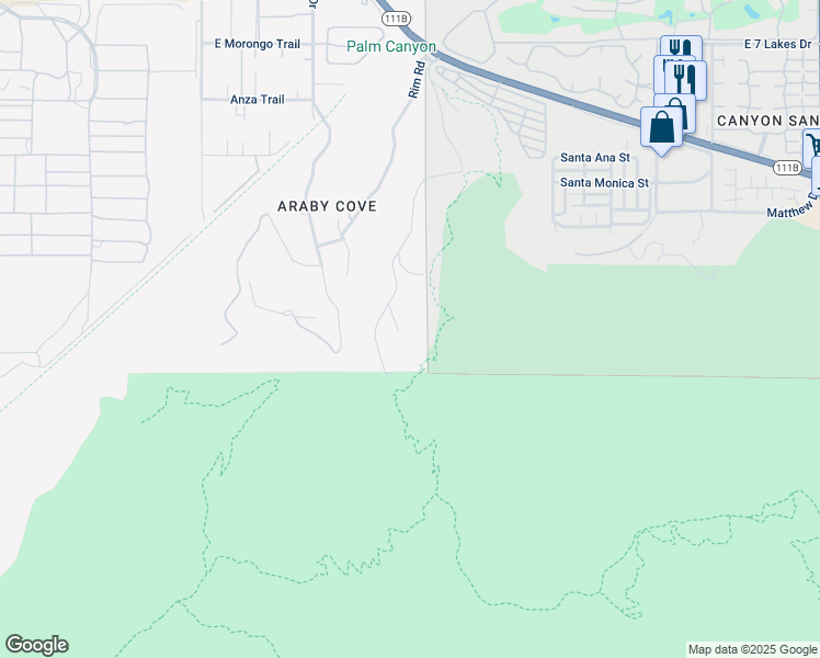 map of restaurants, bars, coffee shops, grocery stores, and more near 2400 Southridge Drive in Palm Springs