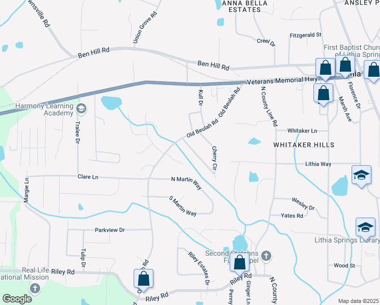 map of restaurants, bars, coffee shops, grocery stores, and more near 6847 Cherry Circle in Lithia Springs