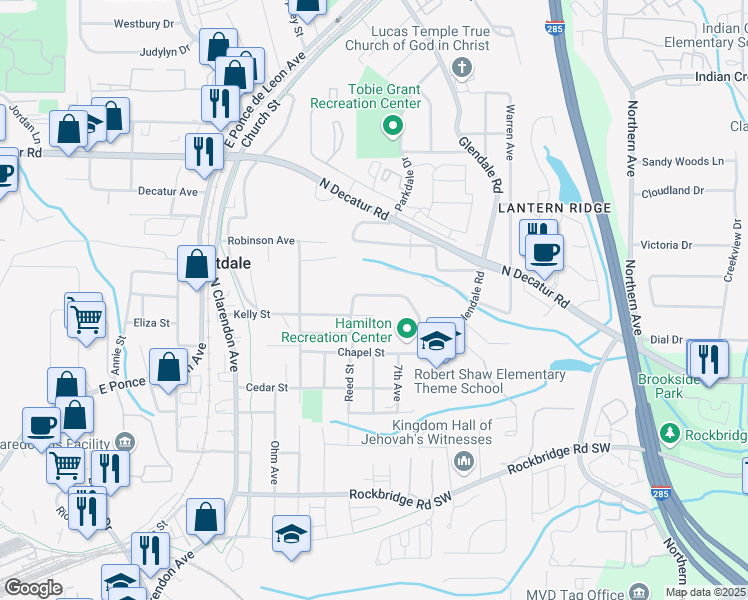 map of restaurants, bars, coffee shops, grocery stores, and more near 3223 Altacrest Drive in Scottdale