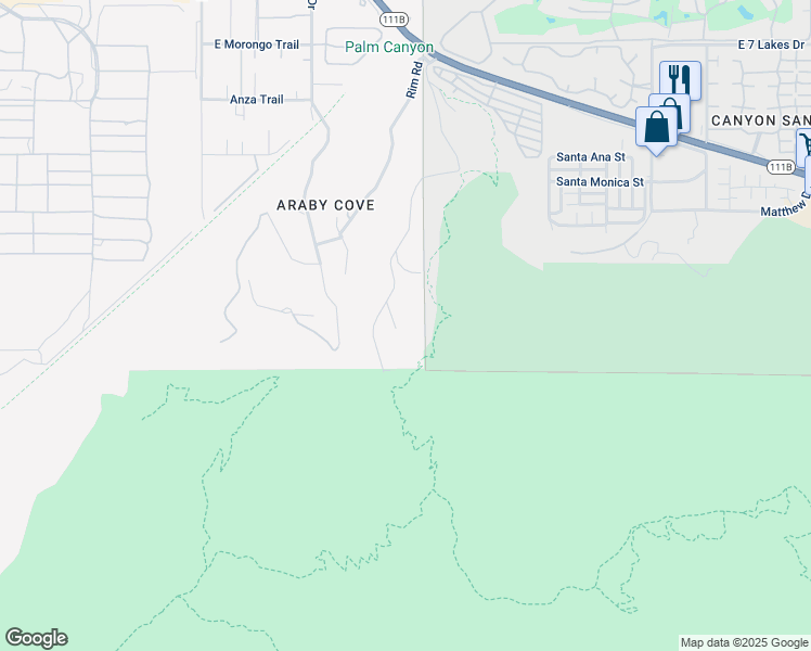 map of restaurants, bars, coffee shops, grocery stores, and more near 2400 Southridge Drive in Palm Springs