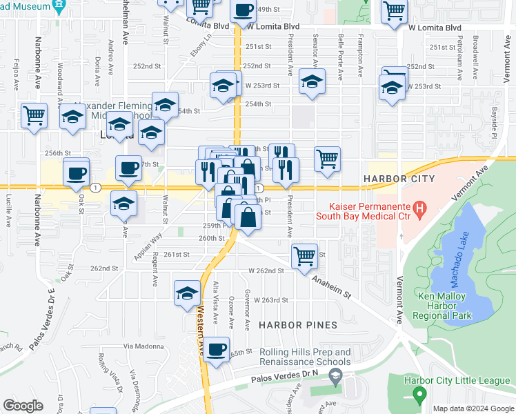 map of restaurants, bars, coffee shops, grocery stores, and more near 1662 California 1 in Los Angeles