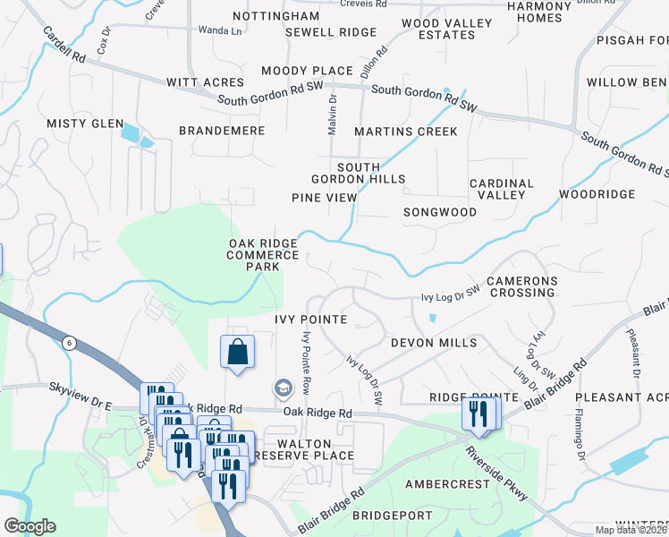 map of restaurants, bars, coffee shops, grocery stores, and more near 6830 Cherry Log Place in Austell