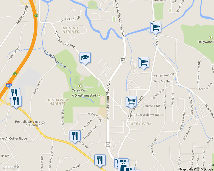 map of restaurants, bars, coffee shops, grocery stores, and more near in Atlanta