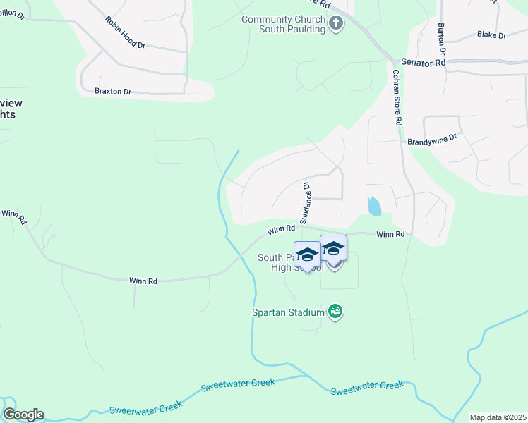 map of restaurants, bars, coffee shops, grocery stores, and more near 156 Brookridge Court in Douglasville