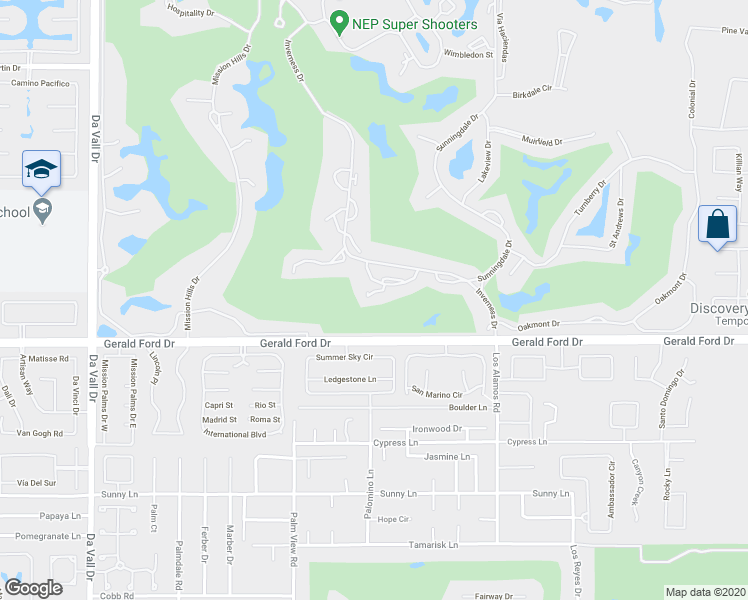 map of restaurants, bars, coffee shops, grocery stores, and more near 809 Inverness Drive in Rancho Mirage