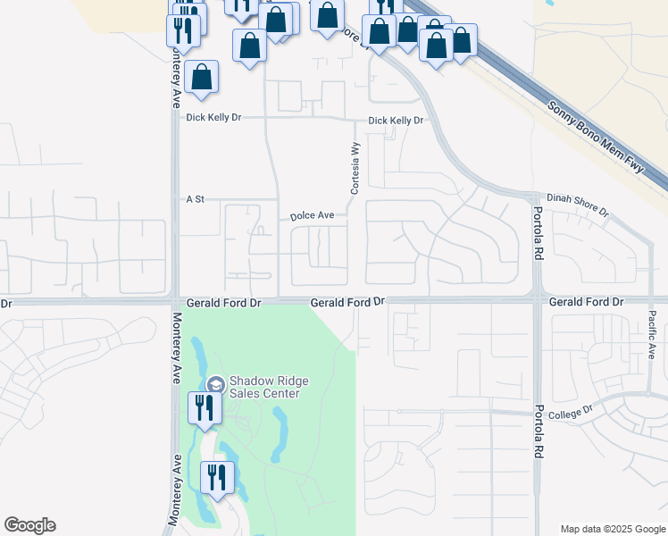 map of restaurants, bars, coffee shops, grocery stores, and more near Granita Drive in Palm Desert