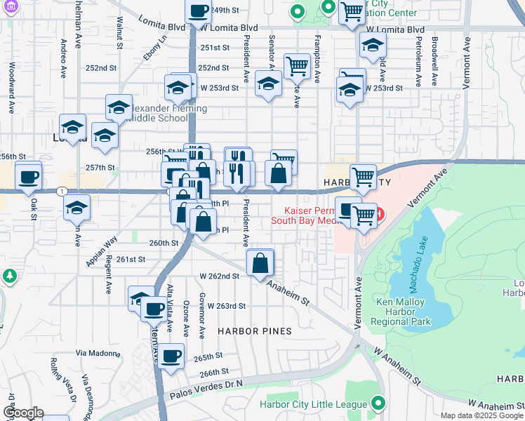 map of restaurants, bars, coffee shops, grocery stores, and more near 1520 California 1 in Los Angeles