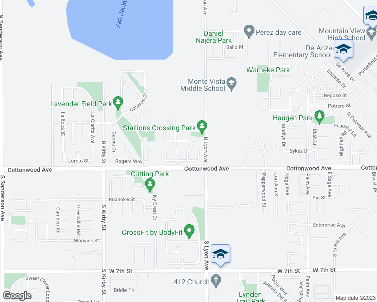 map of restaurants, bars, coffee shops, grocery stores, and more near 174 Pinto Way in San Jacinto