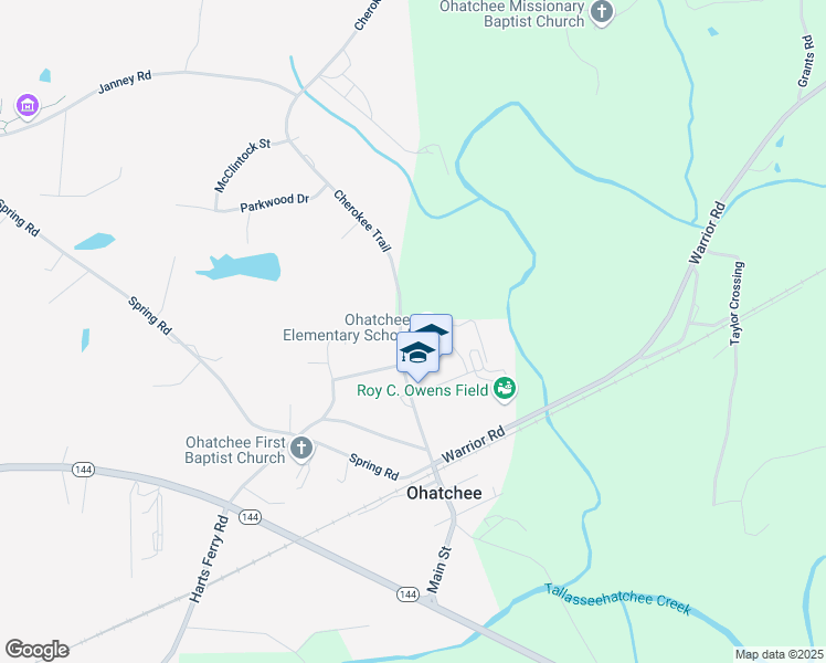 map of restaurants, bars, coffee shops, grocery stores, and more near 365 J Street in Ohatchee
