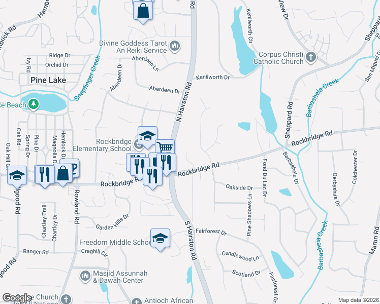 map of restaurants, bars, coffee shops, grocery stores, and more near 481 Stonebridge Ct in Stone Mountain