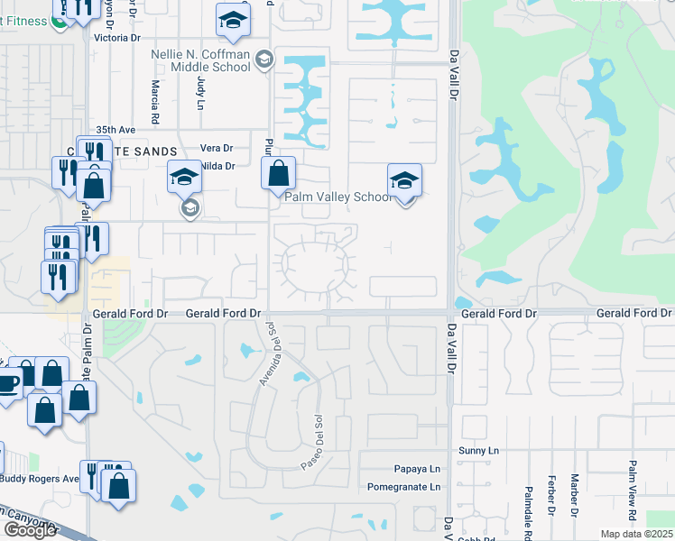 map of restaurants, bars, coffee shops, grocery stores, and more near 69750 Campana Court in Rancho Mirage