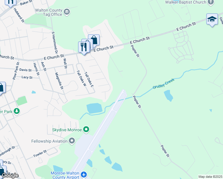map of restaurants, bars, coffee shops, grocery stores, and more near 625 Baron Drive in Monroe