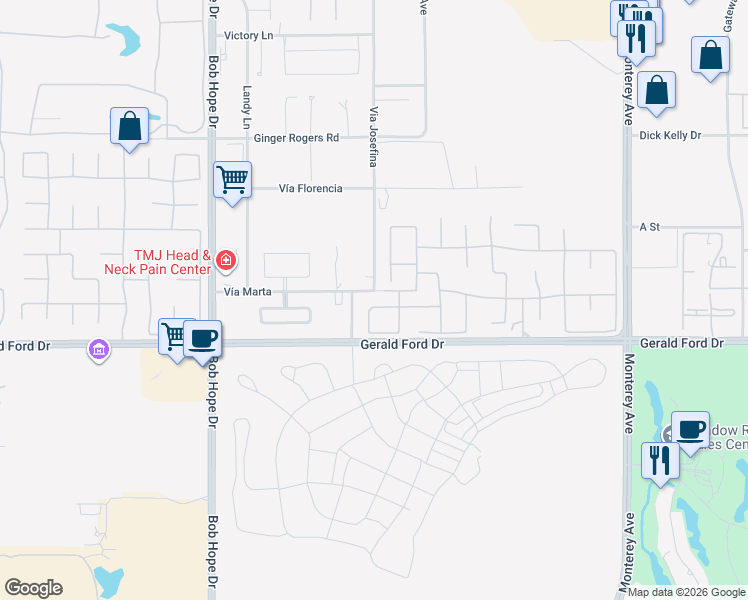 map of restaurants, bars, coffee shops, grocery stores, and more near 41 Champagne Circle in Rancho Mirage