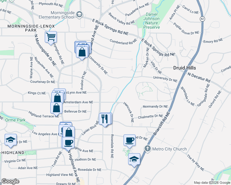 map of restaurants, bars, coffee shops, grocery stores, and more near 1211 McLynn Avenue Northeast in Atlanta