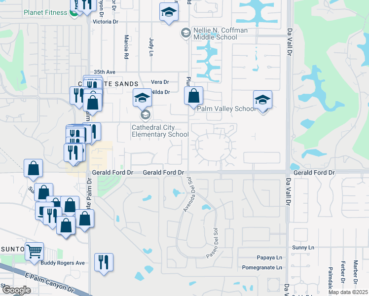 map of restaurants, bars, coffee shops, grocery stores, and more near 35756 Calle Sonoma in Cathedral City