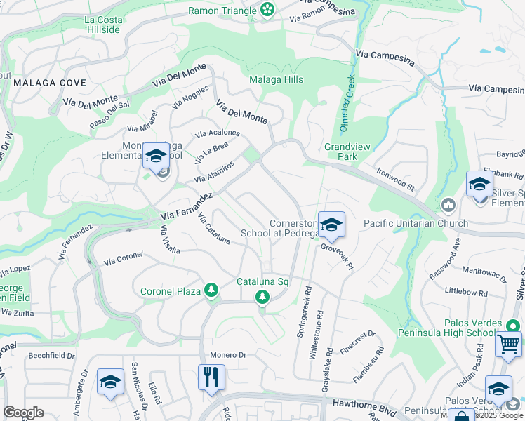 map of restaurants, bars, coffee shops, grocery stores, and more near 2432 Vía Sonoma in Palos Verdes Estates