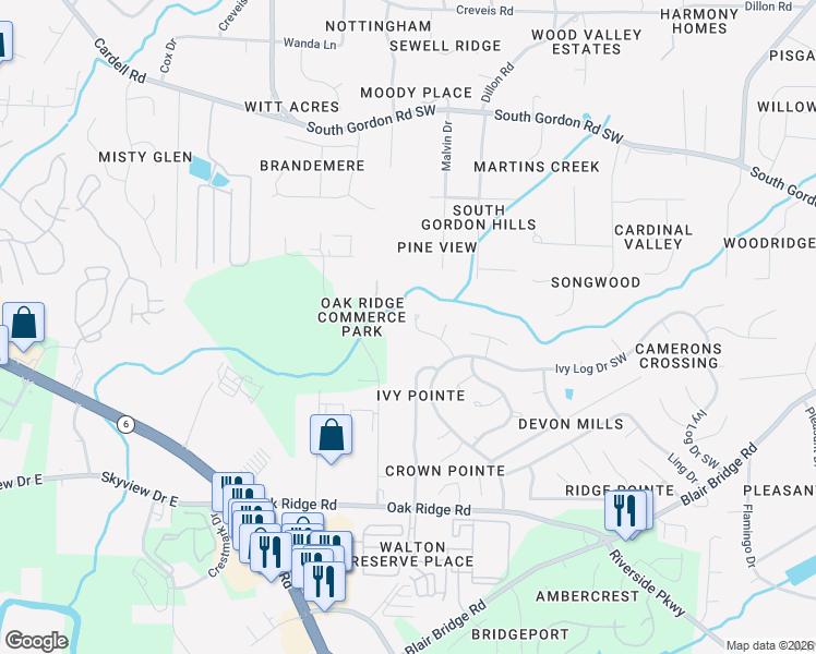 map of restaurants, bars, coffee shops, grocery stores, and more near 1639 Pecan Log Place in Austell