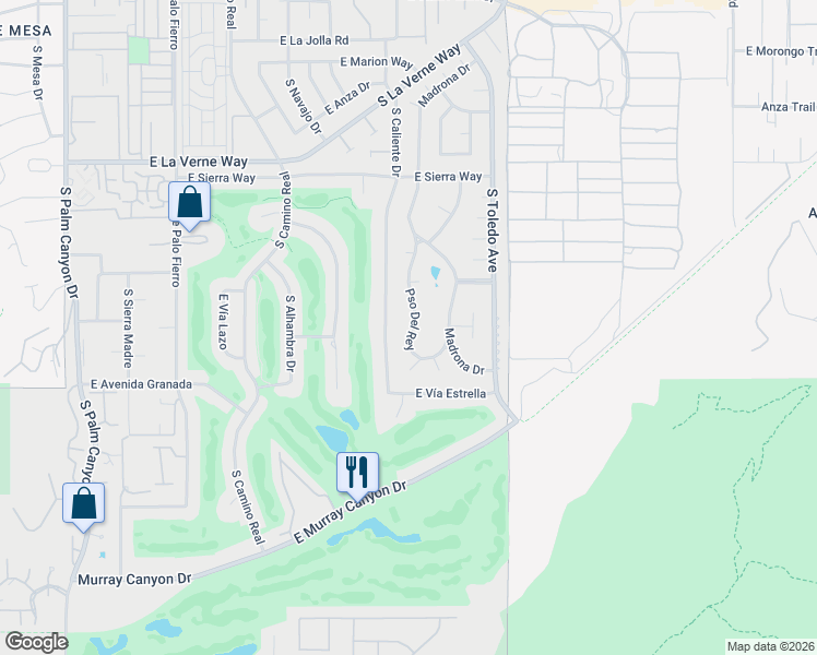 map of restaurants, bars, coffee shops, grocery stores, and more near 2405 Paseo Del Rey in Palm Springs