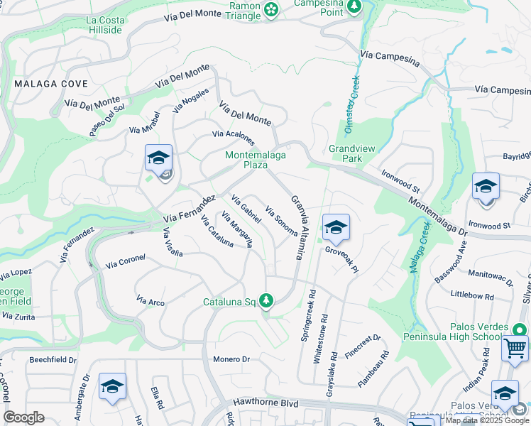 map of restaurants, bars, coffee shops, grocery stores, and more near 2432 Vía Sonoma in Palos Verdes Estates