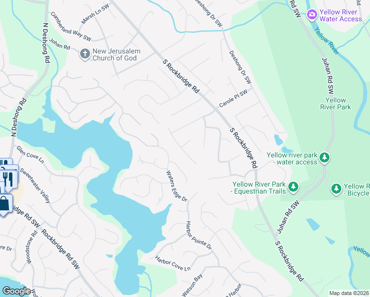 map of restaurants, bars, coffee shops, grocery stores, and more near 3372 Border Drive in Stone Mountain
