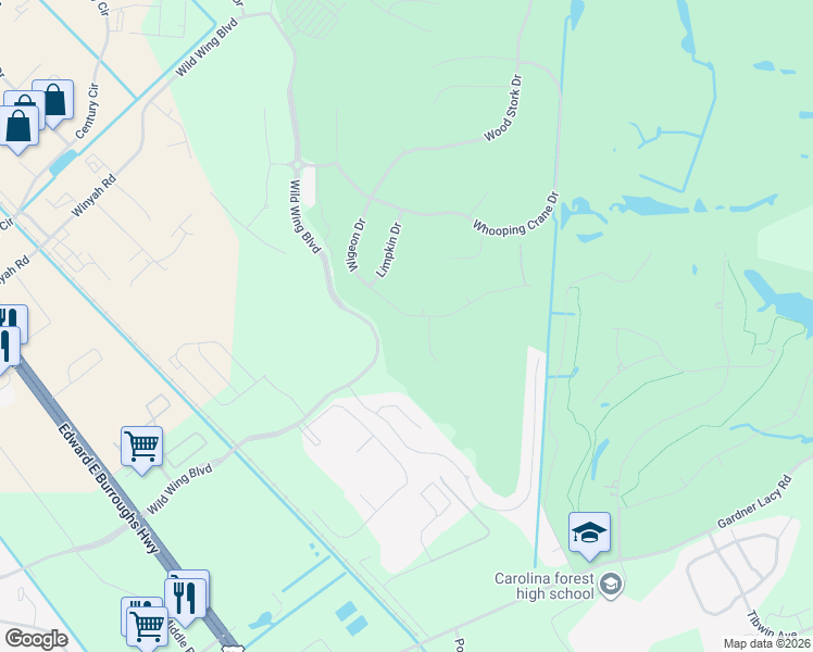 map of restaurants, bars, coffee shops, grocery stores, and more near 1068 Wigeon Drive in Conway