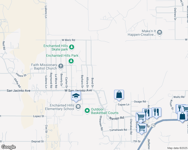 map of restaurants, bars, coffee shops, grocery stores, and more near 278 Bond Drive in Perris