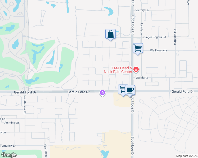 map of restaurants, bars, coffee shops, grocery stores, and more near 13 Scarborough Way in Rancho Mirage