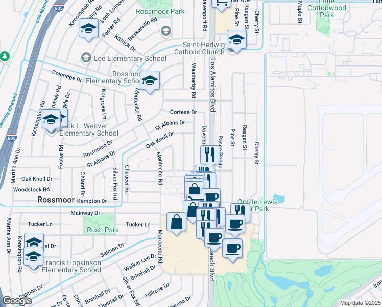 map of restaurants, bars, coffee shops, grocery stores, and more near 11962 Wallingsford Road in Los Alamitos