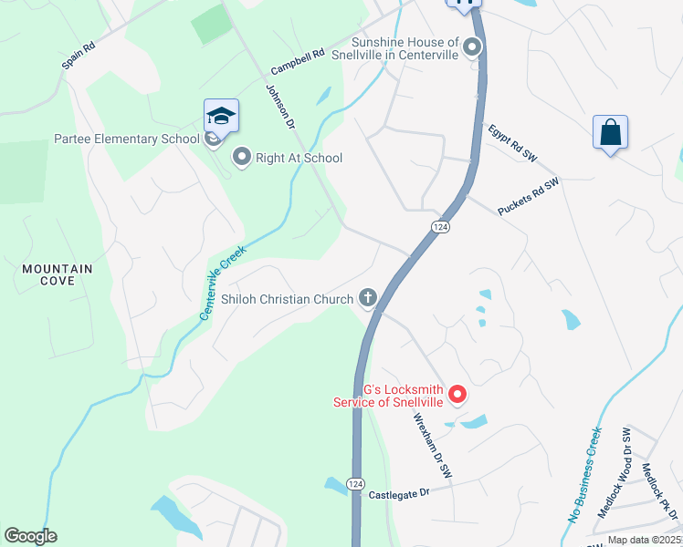 map of restaurants, bars, coffee shops, grocery stores, and more near 4255 Iris Brooke Lane in Snellville