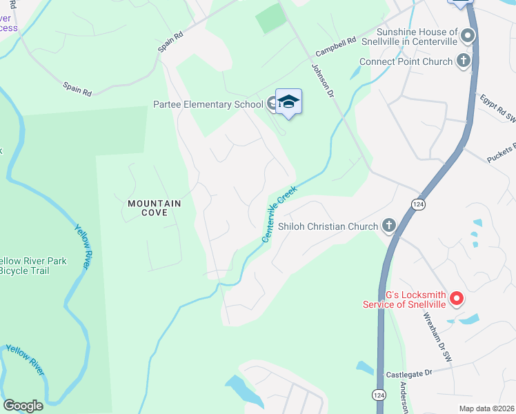 map of restaurants, bars, coffee shops, grocery stores, and more near 4442 Gaelic Way Southwest in Snellville