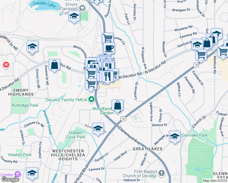 map of restaurants, bars, coffee shops, grocery stores, and more near 1231 U.S. 23 in Decatur