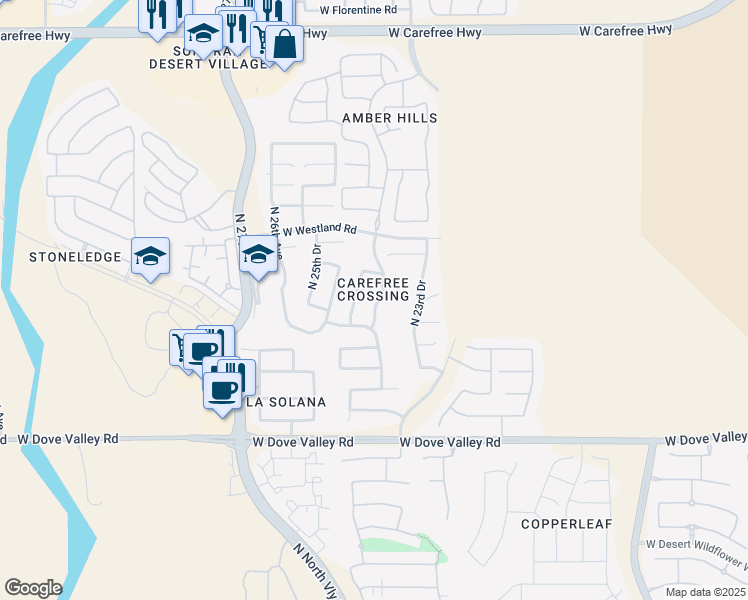 map of restaurants, bars, coffee shops, grocery stores, and more near 33514 North 24th Drive in Phoenix