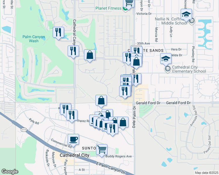 map of restaurants, bars, coffee shops, grocery stores, and more near 35894 Pso Circulo West in Cathedral City