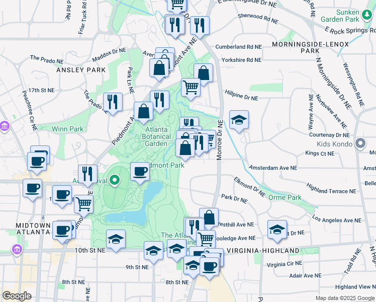 map of restaurants, bars, coffee shops, grocery stores, and more near Interim Eastside BeltLine Trail in Atlanta