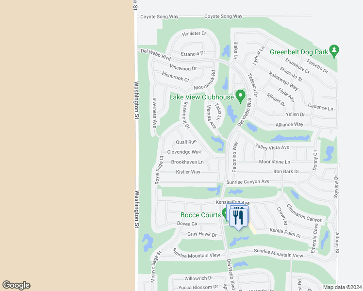 map of restaurants, bars, coffee shops, grocery stores, and more near 78240 Quail Run in Palm Desert