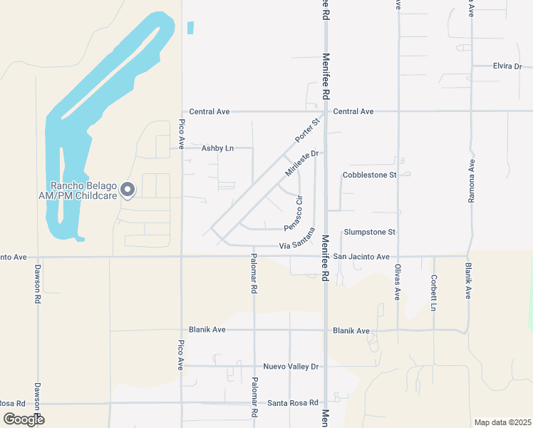 map of restaurants, bars, coffee shops, grocery stores, and more near 22872 Little Ranch Court in Nuevo