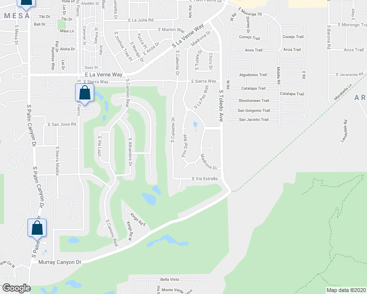 map of restaurants, bars, coffee shops, grocery stores, and more near 2405 Paseo Del Rey in Palm Springs