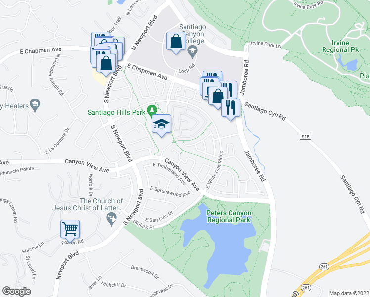 map of restaurants, bars, coffee shops, grocery stores, and more near 8204 East Flowerwood Avenue in Orange